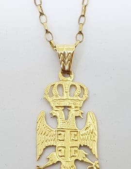9ct Yellow Gold Double Headed Eagle Crest Pendant on Gold Chain