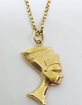 9ct Yellow Gold Egyptian Nefertiti Pendant on Gold Chain