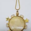 15ct Yellow Gold Sapphire and Seedpearl Double Sided Glass Locket with Star Design Pendant on 9ct Gold Chain