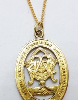9ct Yellow Gold Ornate Oval Medallion Pendant on Gold Chain