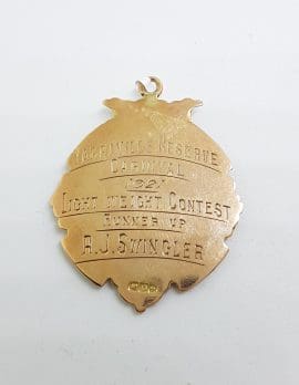 9ct Rose Gold Large Light Weight Contest Boxing 1921 Medallion Fob Pendant