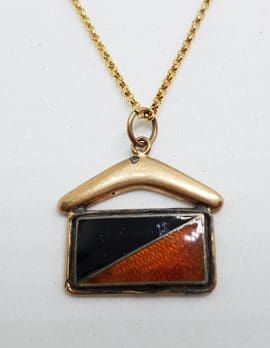 9ct Yellow Gold Black and Red Enamel Flag with Boomerang Pendant on Gold Chain