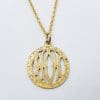 15ct Yellow Gold Ornate Round "I O R" Medallion Pendant on 9ct Gold Chain