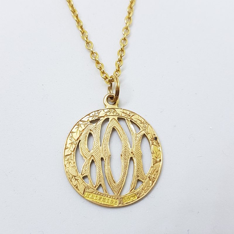 20200507_192939 15ct Yellow Gold Ornate Round "I O R" Medallion Pendant on 9ct Gold Chain