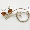 Sterling Silver and Amber Cat Brooch - Brown and Green - Also Available as Pendant