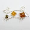 Sterling Silver and Amber Brooch - Stylised Cat Design