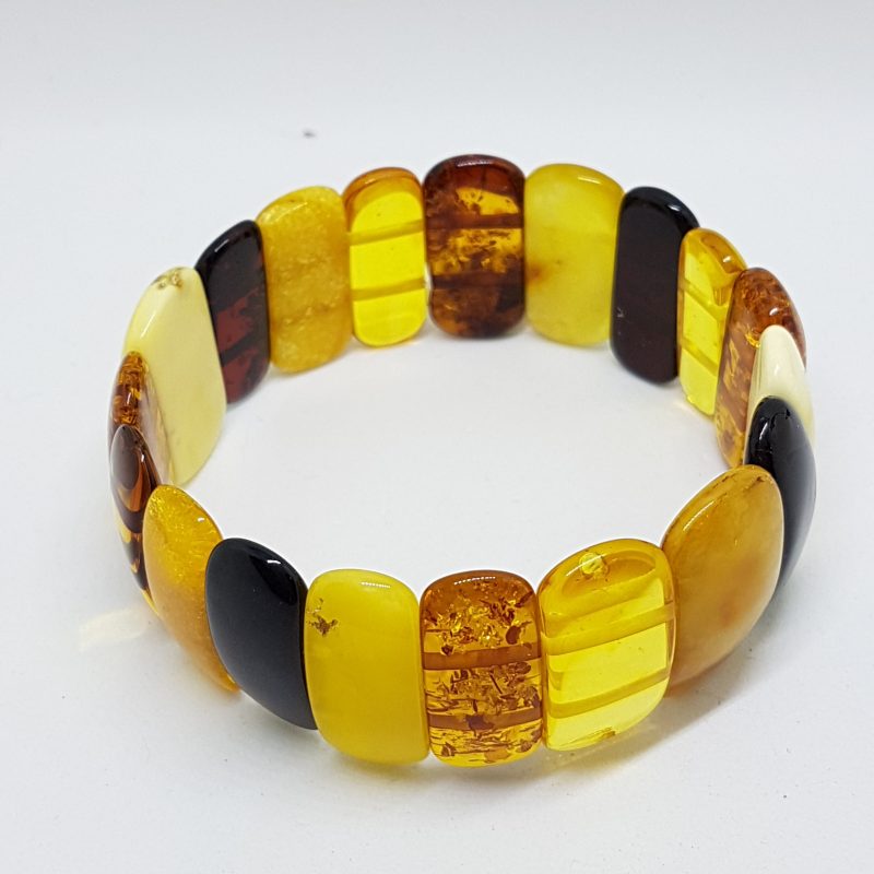 Natural Multi-Coloured Amber Bead Wide Bracelet