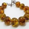 Natural Amber Heavy Round Bead Bracelet with Sterling Silver Clasp