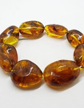 Natural Amber Heavy Chunky Oval Bead Bracelet