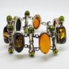 Sterling Silver Multi-Colour Natural Amber and Peridot Wide Bracelet - Stunning!