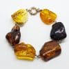 Natural Multi-Coloured Amber Chunky Bracelet with Sterling Silver Clasp