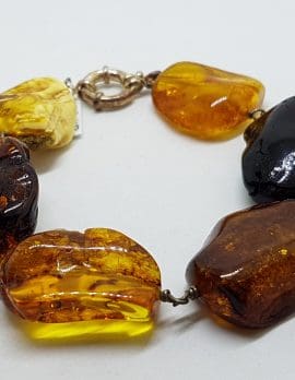 Natural Multi-Coloured Amber Chunky Bracelet with Sterling Silver Clasp