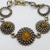 Sterling Silver Natural Brown and Green Amber Patterned Circular Bracelet