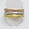 Sterling Silver Gold Plated Three Tone Heavy Wide Band Ring - Ladies / Gents