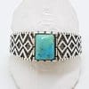Sterling Silver Rectangular Ornate Design Turquoise Ring