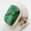 Sterling Silver Large Rectangular Malachite with Copper Sides Ring