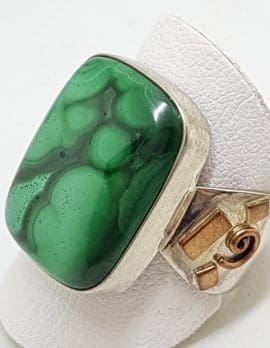 Sterling Silver Large Rectangular Malachite with Copper Sides Ring