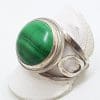 Sterling Silver Round Large Malachite Ornate Design on Side ofRing