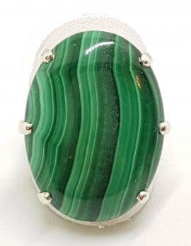 Sterling Silver Large Oval Malachite Claw Set Ring