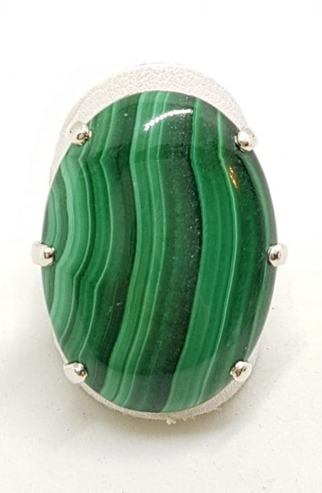 Sterling Silver Large Oval Malachite Claw Set Ring