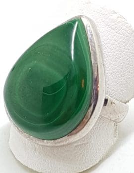 Sterling Silver Large Teardrop Shape Malachite Bezel Set Ring