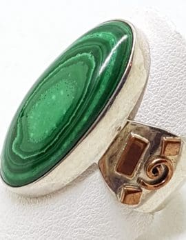 Sterling Silver Large Oval Malachite with Copper Sides Ring