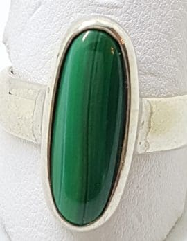Sterling Silver Elongated Oval Malachite Ring