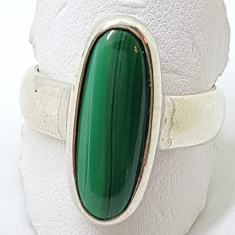Sterling Silver Elongated Oval Malachite Ring