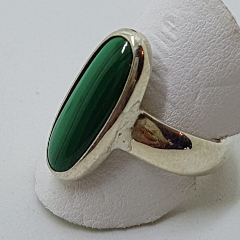 Sterling Silver Elongated Oval Malachite Ring