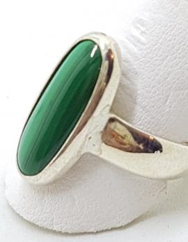 Sterling Silver Elongated Oval Malachite Ring