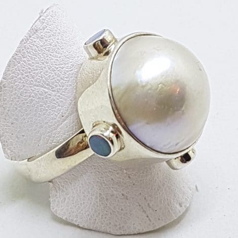 Sterling Silver Mabe Pearl with Opal Ring