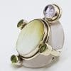 Sterling Silver Large Mother of Pearl with Amethyst and Peridot Ring