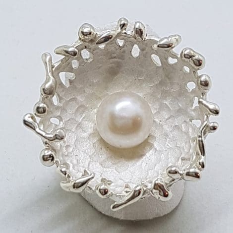 Sterling Silver Large Unusual Pearl Ring