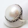 Sterling Silver Mabe Pearl Ornate Rim Ring