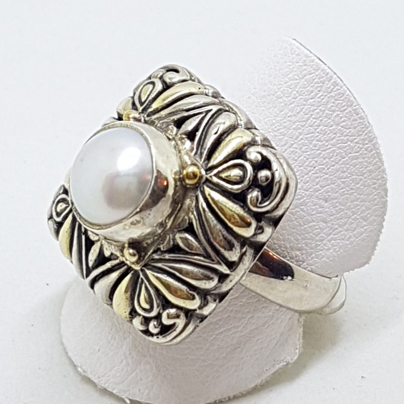 20200510_181806 Sterling Silver & Gold Plated Pearl Ornate Square Ring
