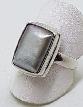 Sterling Silver Grey/Silver Pearl Rectangular Ring