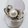Sterling Silver Pearl Ornate Large Bulky Ring