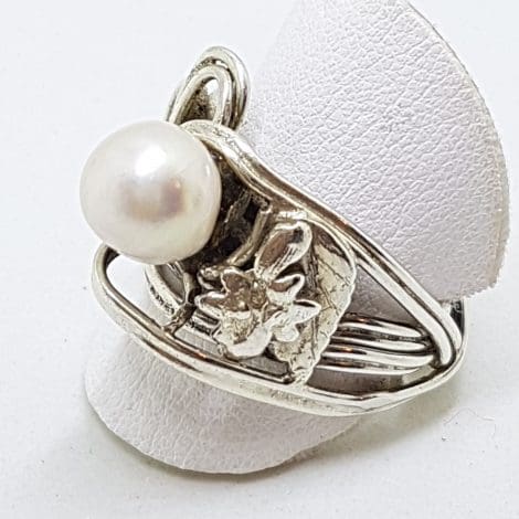 Sterling Silver Pearl Ornate Large Bulky Ring