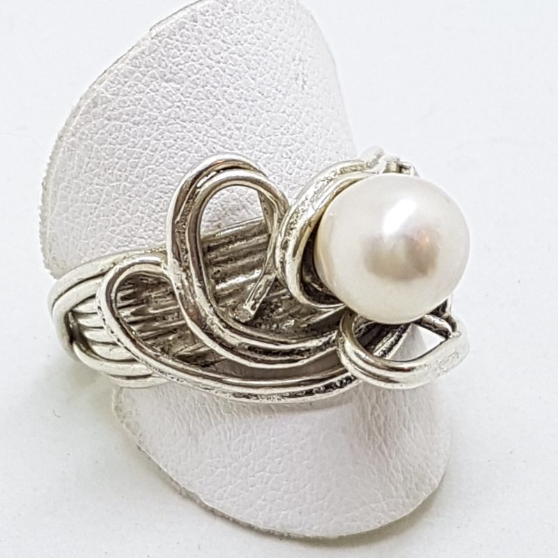 Sterling Silver Pearl Ornate Large Bulky Ring