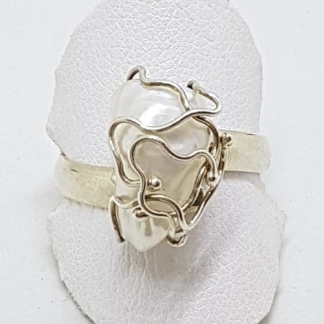 Sterling Silver Pearl in Cage Ring