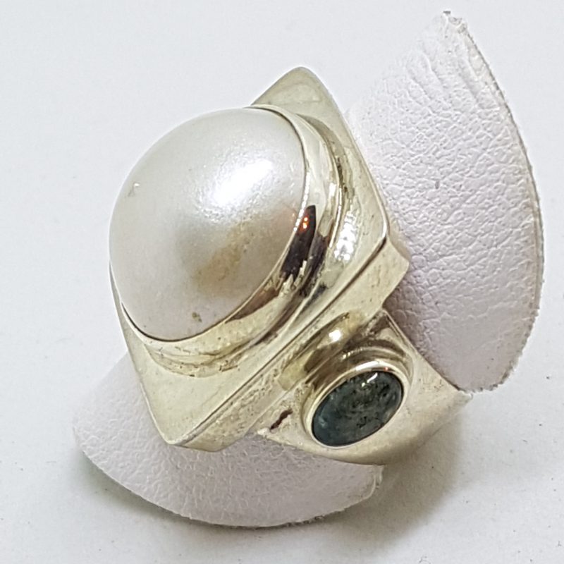 Sterling Silver Large Mabe Pearl & Iolite Square Ring