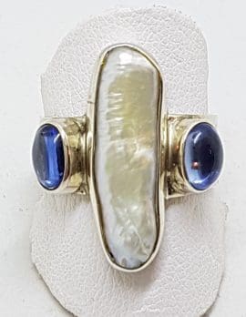 Sterling Silver Blister Pearl & Iolite Ring