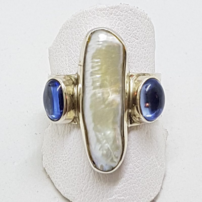 Sterling Silver Blister Pearl & Iolite Ring