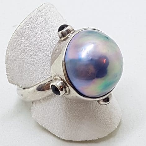 Sterling Silver Blue/Grey Mabe Pearl with Onyx Ring