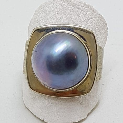 Sterling Silver Blue/Grey Mabe Pearl Square Ring