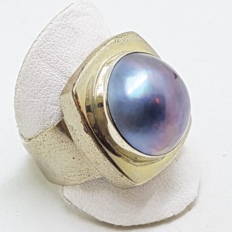 Sterling Silver Blue/Grey Mabe Pearl Square Ring