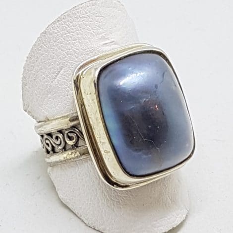 Sterling Silver Blue/Black Mabe Pearl Rectangular Ring