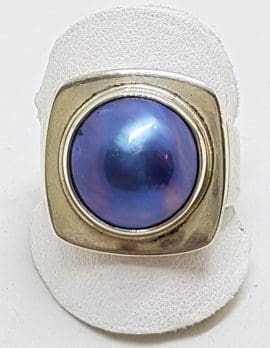 Sterling Silver Blue/Black Mabe Pearl Square Ring