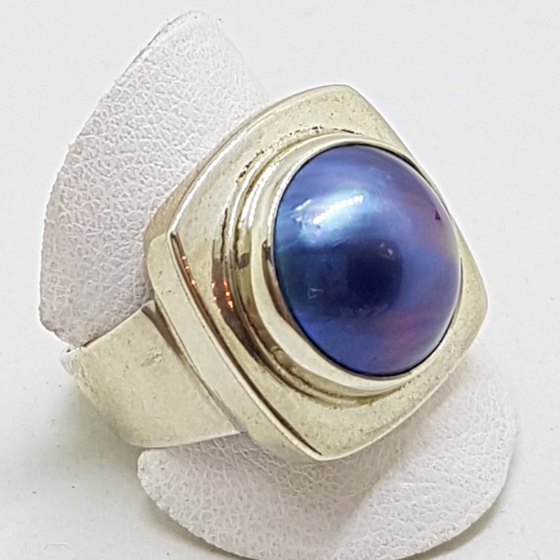 Sterling Silver Blue/Black Mabe Pearl Square Ring