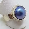Sterling Silver Blue Mabe Pearl Wide Band Ring